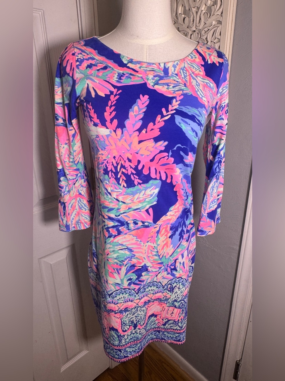 Lilly Pulitzer Bay Dress Multi Sunset Safari Print XS Cotton Dress Vacation - Picture 12 of 17